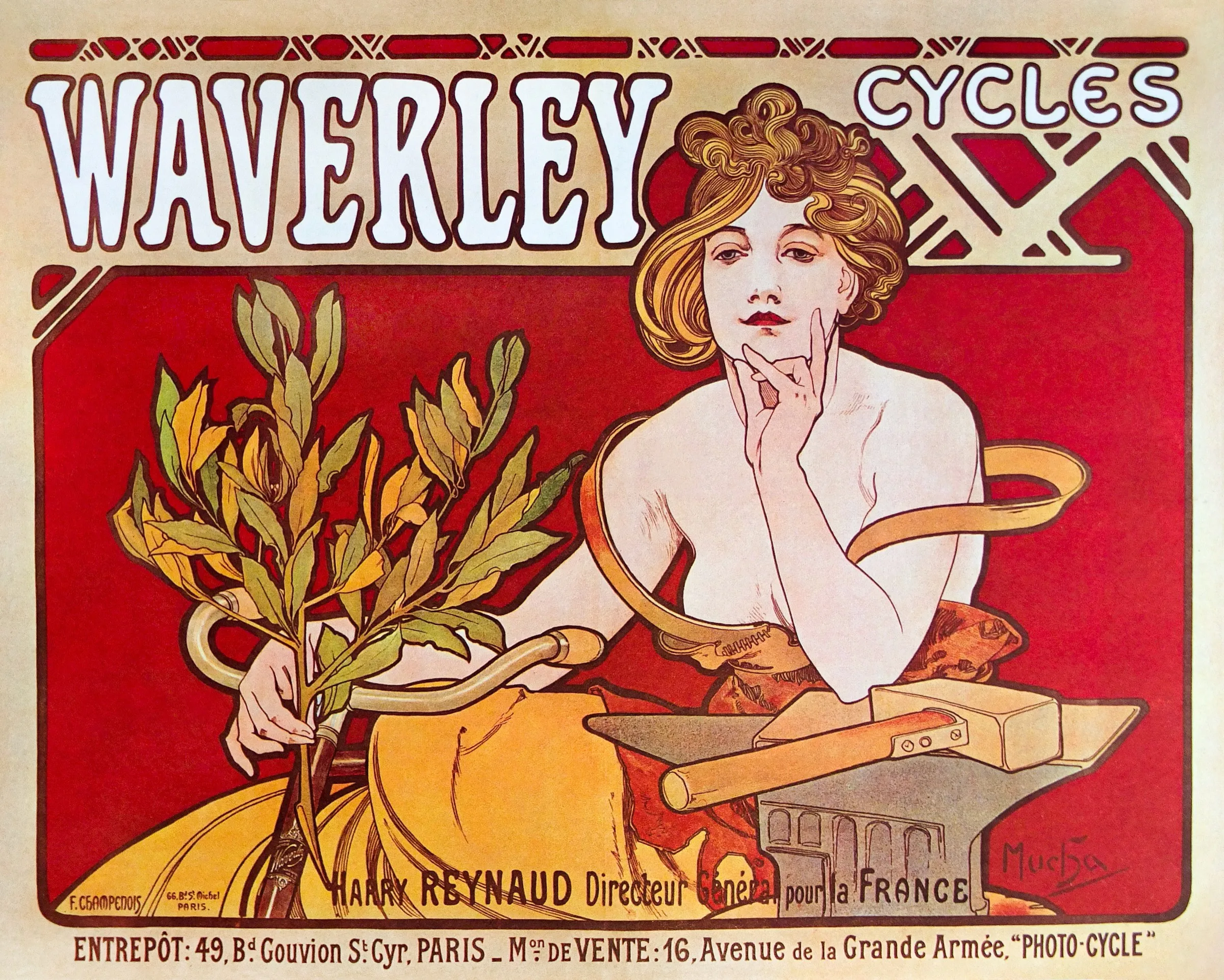 Waverley Bisikletleri Art Nouveau Afişi Waverley Bisikletleri Art Nouveau Afişi