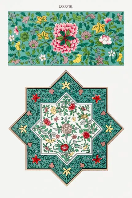 Yıldız Madalyonlu Çiçek Deseni