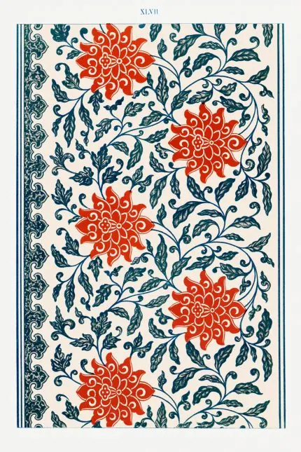 Turuncu Çiçekli Bordür Deseni