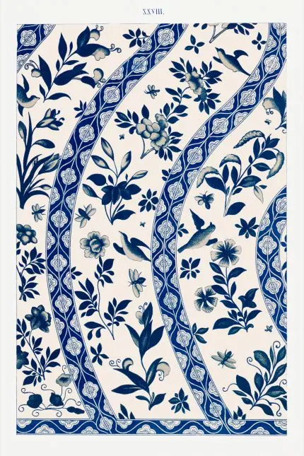Dalgalı Mavi Çiçek Deseni