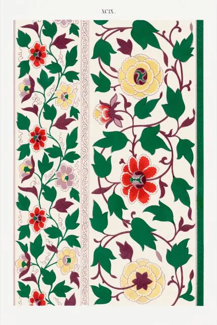 Sarmaşık Bordürlü Çiçek Deseni