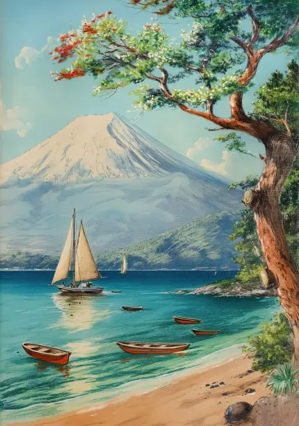 Fuji Dağı ve Kayıklar