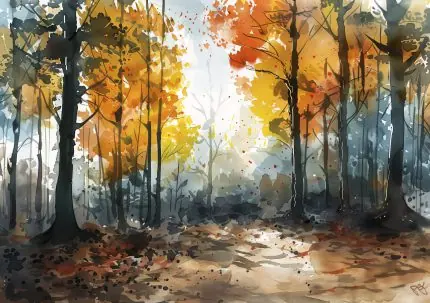 Sonbahar Ormanı Suluboya