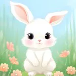 Pembe Çiçekli Çayırda Tavşan