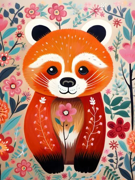 Folk Desenli Kızıl Panda
