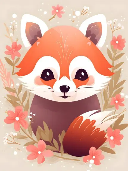 Çiçekli Kızıl Panda Portresi