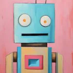 Pembe Zeminde Mavi Robot