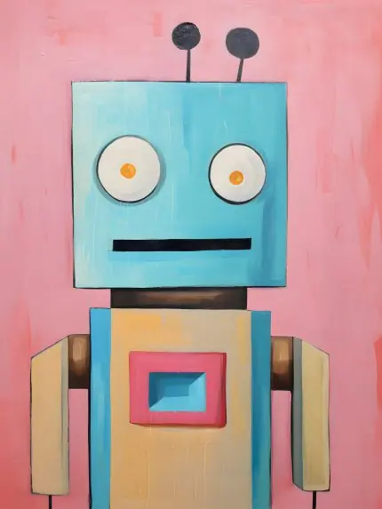 Pembe Zeminde Mavi Robot