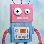 Pembe Robot Mavi Zemin