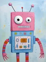 Pembe Robot Mavi Zemin