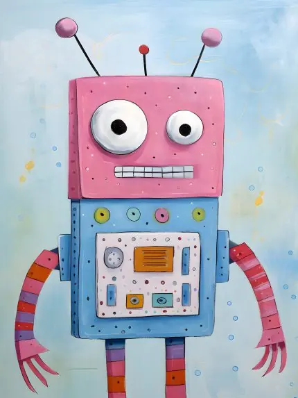 Pembe Robot Mavi Zemin