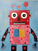 Kırmızı Robot Mavi Zemin