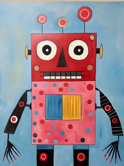 Kırmızı Robot Mavi Zemin