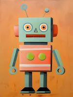Turuncu Zeminde Retro Robot