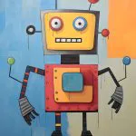 Mavi Zeminde Renkli Robot