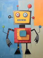 Mavi Zeminde Renkli Robot