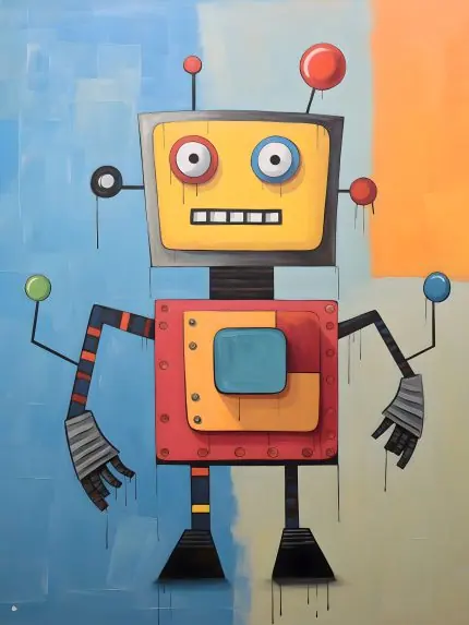 Mavi Zeminde Renkli Robot