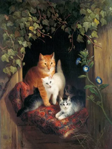 Sarmaşık Altında Kedi ve Yavruları