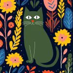 Gece Bahçesinde Yeşil Kedi