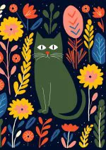 Gece Bahçesinde Yeşil Kedi