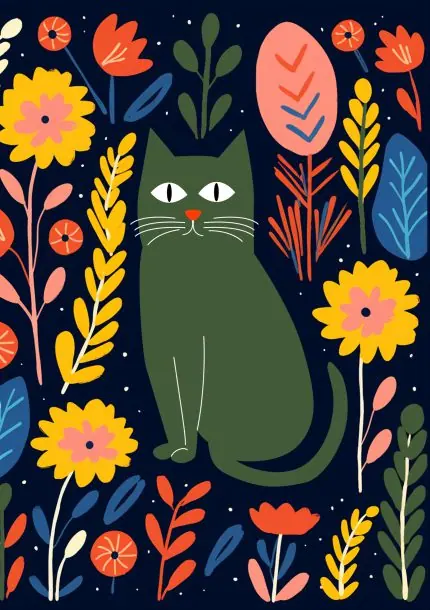 Gece Bahçesinde Yeşil Kedi