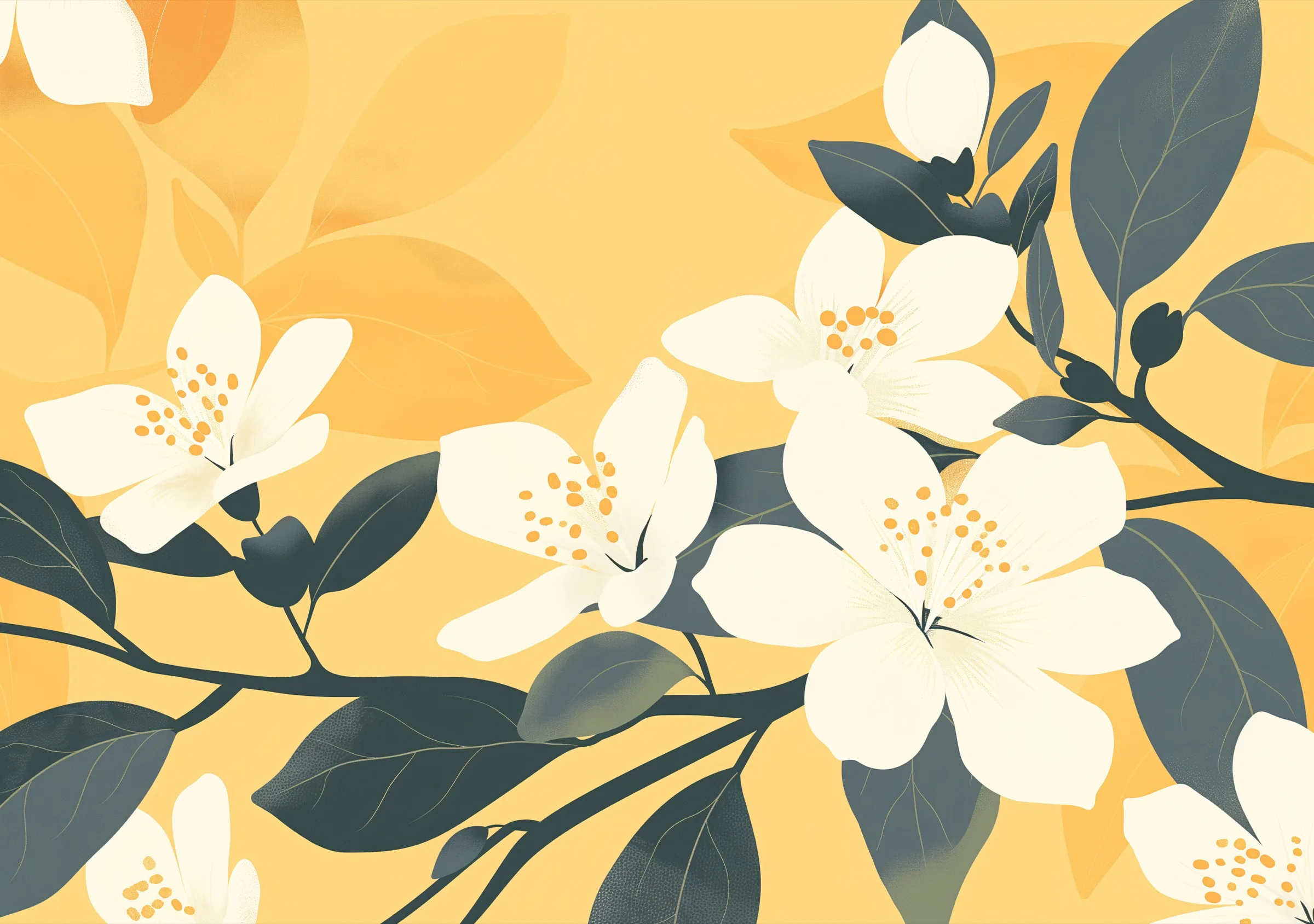 Sarı Zeminde Beyaz Çiçek Dalı Sarı Zeminde Beyaz Çiçek Dalı