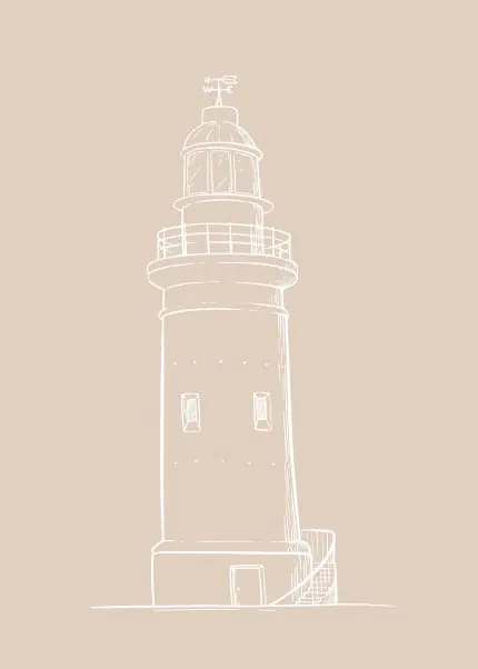 Bej Zeminde Deniz Feneri Çizimi