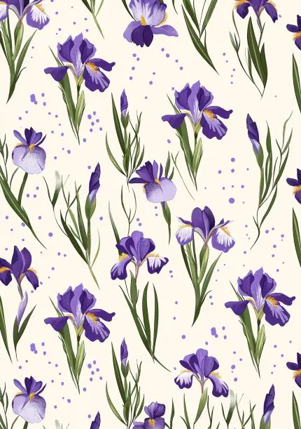 Süsen Deseni Krem Zemin