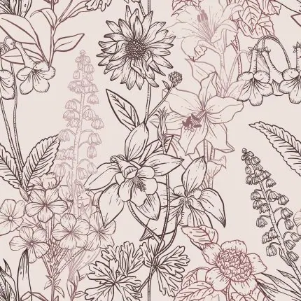 Çizgisel Çiçek Deseni Bordo