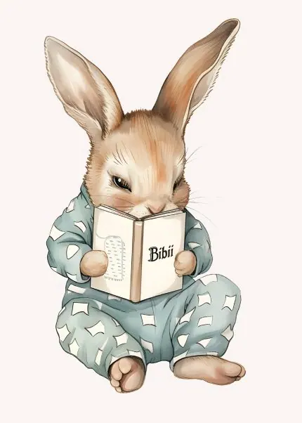 Pijamalı Kitap Okuyan Tavşan