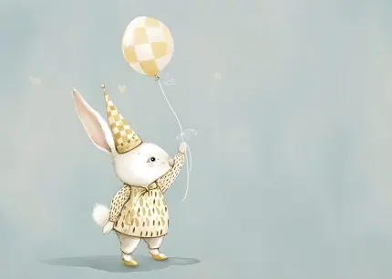 Balonlu Parti Şapkalı Tavşan