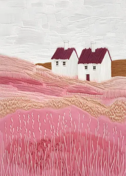 Pembe Tarlada Beyaz Evler