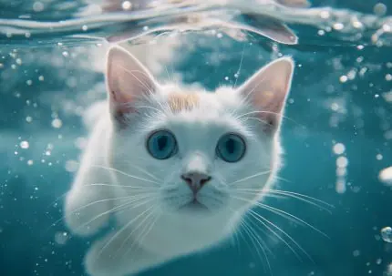 Suda Yüzen Beyaz Kedi