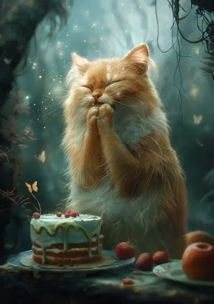 Pasta Önünde Dua Eden Kedi