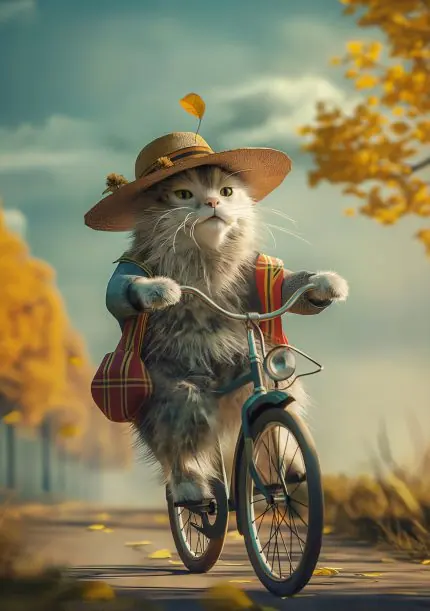 Şapkalı Bisikletli Gezgin Kedi