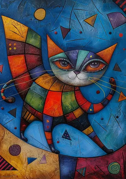 Mozaik Desenli Mavi Kedi