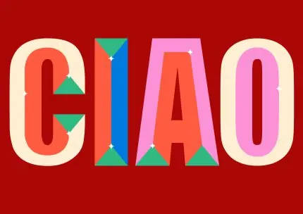 Kırmızı Zeminde Renkli Ciao Tipografi