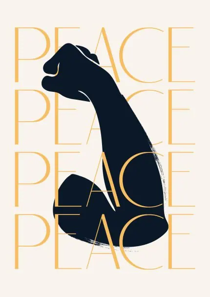 Peace Yazılı Güçlü Kol Silüeti