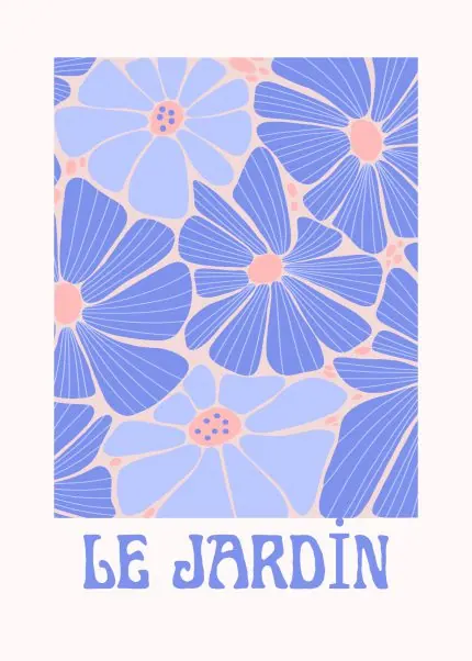 Mavi Çiçek Deseni Le Jardin