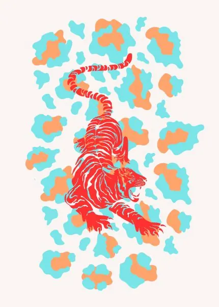 Turkuaz Leopar Deseninde Kırmızı Kaplan