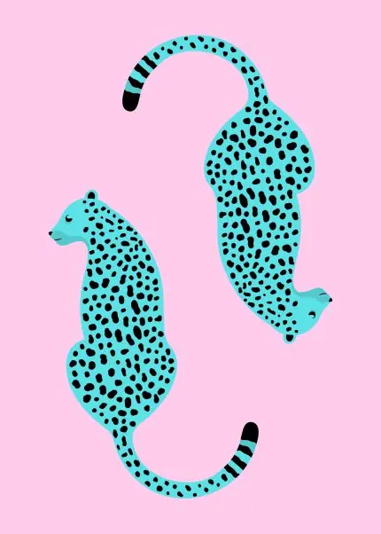Pembe Fonda İki Turkuaz Leopar