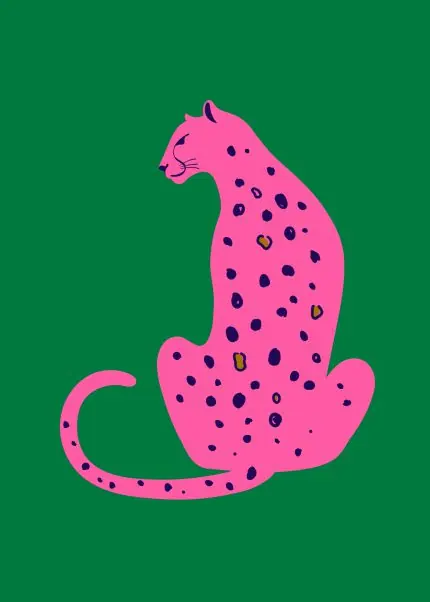 Yeşil Zeminde Pembe Leopar