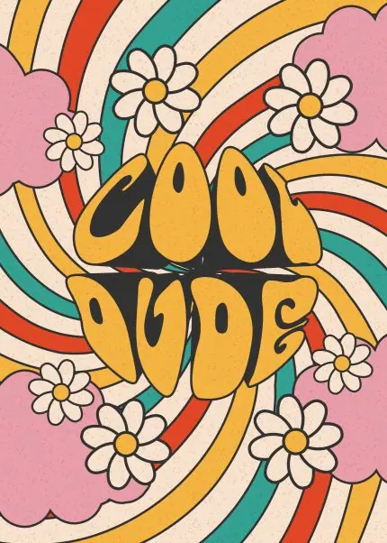 Cool Dude Retro Papatya ve Gökkuşağı