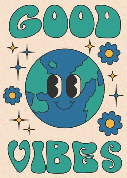 Good Vibes Gülen Dünya İllüstrasyonu