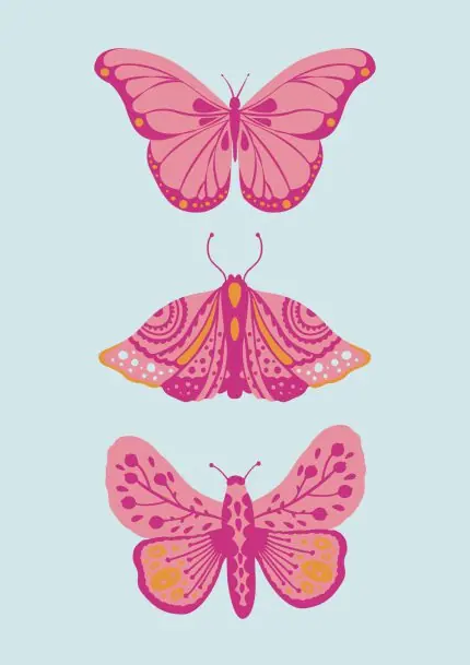 Mint Zeminde Pembe Kelebekler