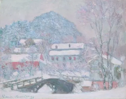 Monet Karlı Köy Manzarası