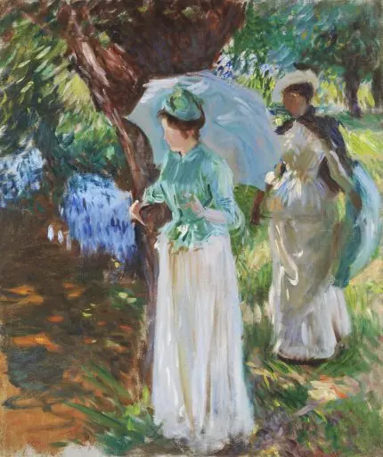 Sargent Bahçede Şemsiyeli Kadınlar