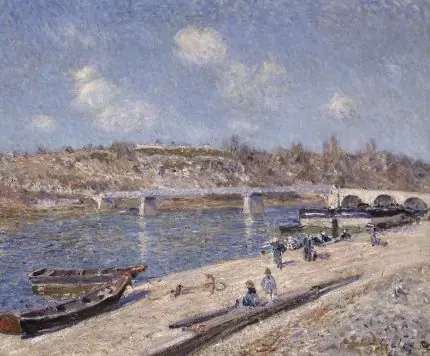 Sisley Nehirde Köprü ve Kayıklar